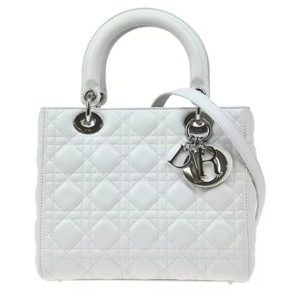 Christian Dior White Lambskin Lady Dior Cannage 2way Handbag 18-MA-1115 184523 - Picture 1 of 15